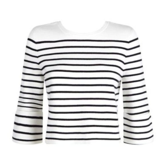 Maje Montreal Ecru criss cross lace up back Breton stripe cropped sweater - Picture 5 of 10